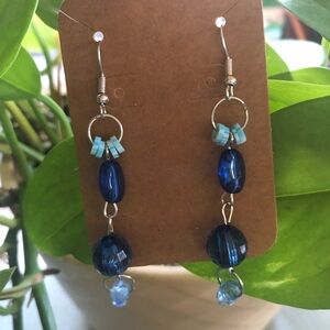 Handmade Blue Beaded Dangle Earrings